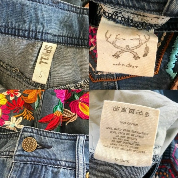 Spell & The Gypsy Flower Child Embroidered Denim Skirt Navy S - Picture 6 of 6